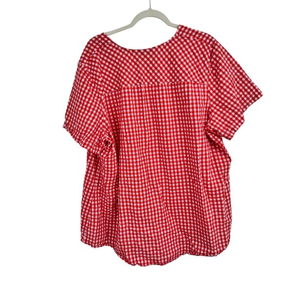 Woman Within Red Plaid 100% Cotton Button Front Blouse Cottage Womens 2x 26/28 - Picture 6 of 6